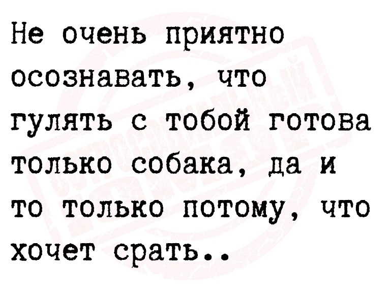 Не очень приятно осознавать, что гулять с тобой готова только собака, да и